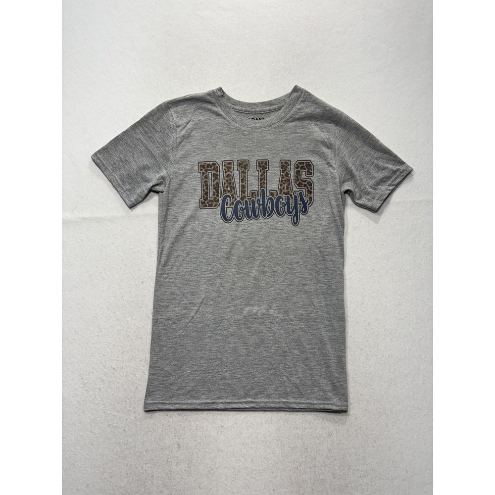 Dallas Cowboys Shirt Womens Small Gray NFL Football Leopard Print Gildan Tee